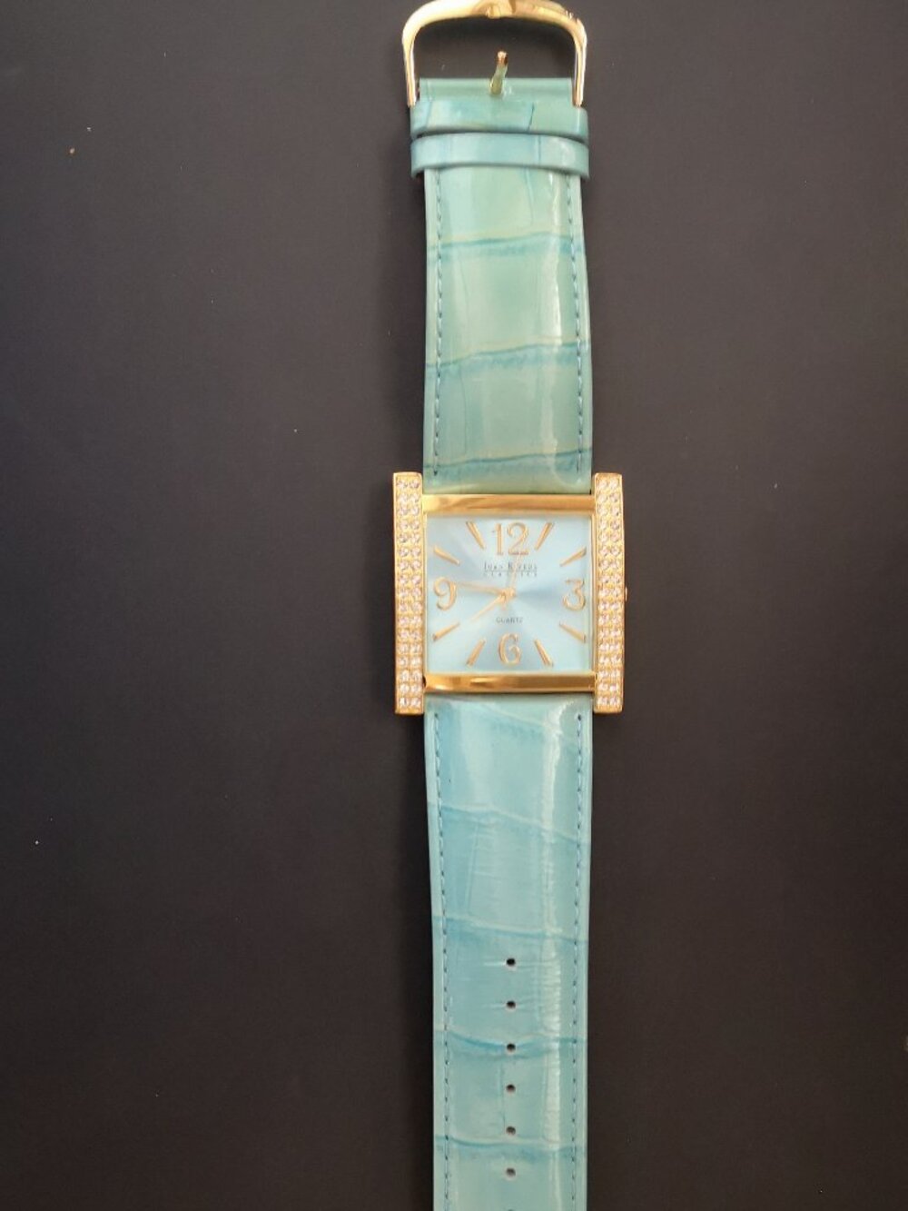 Joan Rivers Collection Teal w/ Gold Tone Hardware Leather Strap Quartz Watch